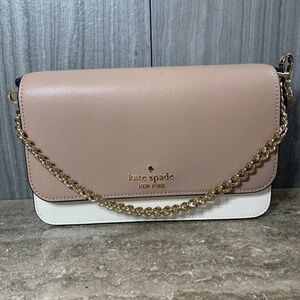 NWT Kate Spade Madison Flap Crossbody Bag Beige White Black Leather Chain KC517